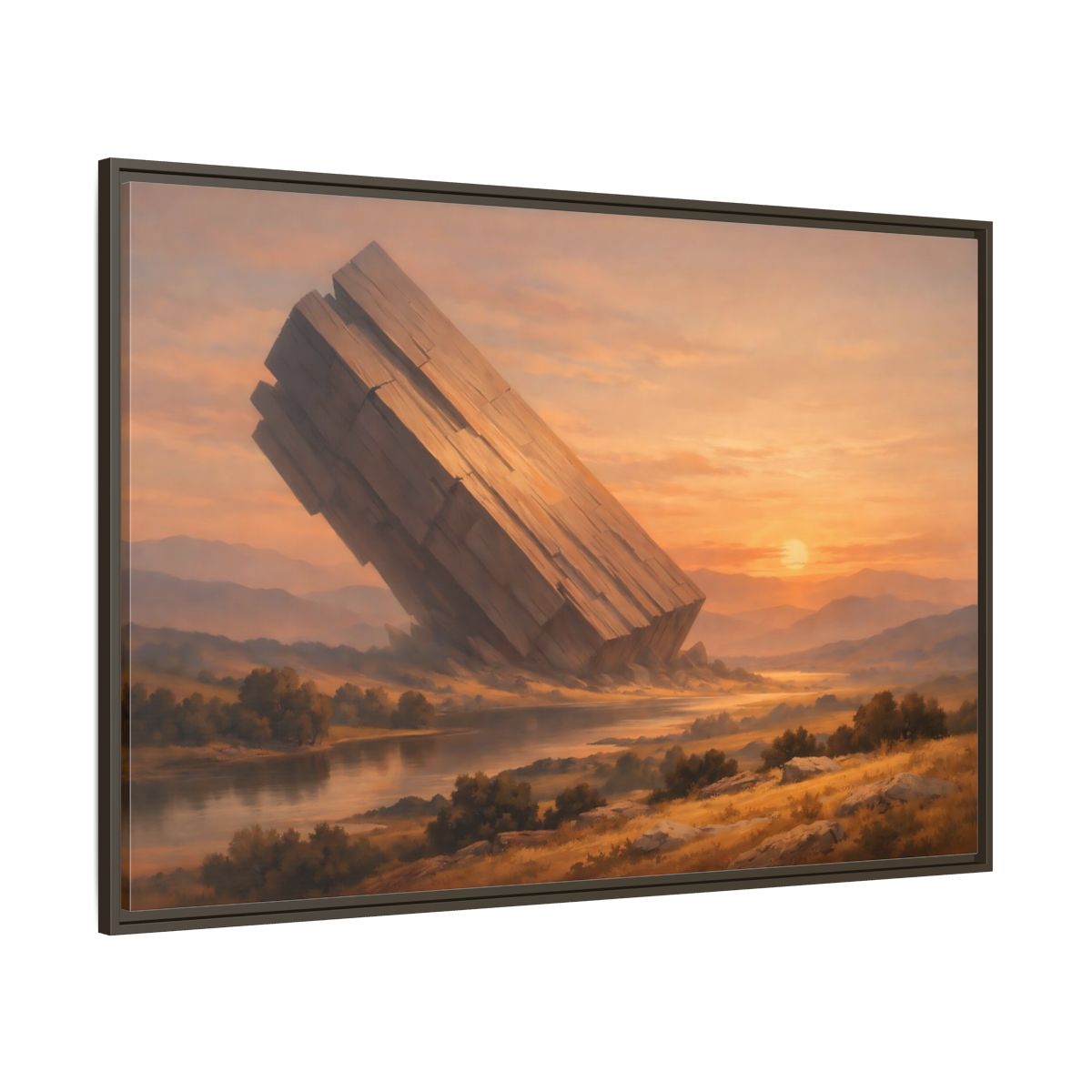 Side Mockup 8. Science Fiction Abstract Monolith Orange Landscape shown as stretched canvas wall art