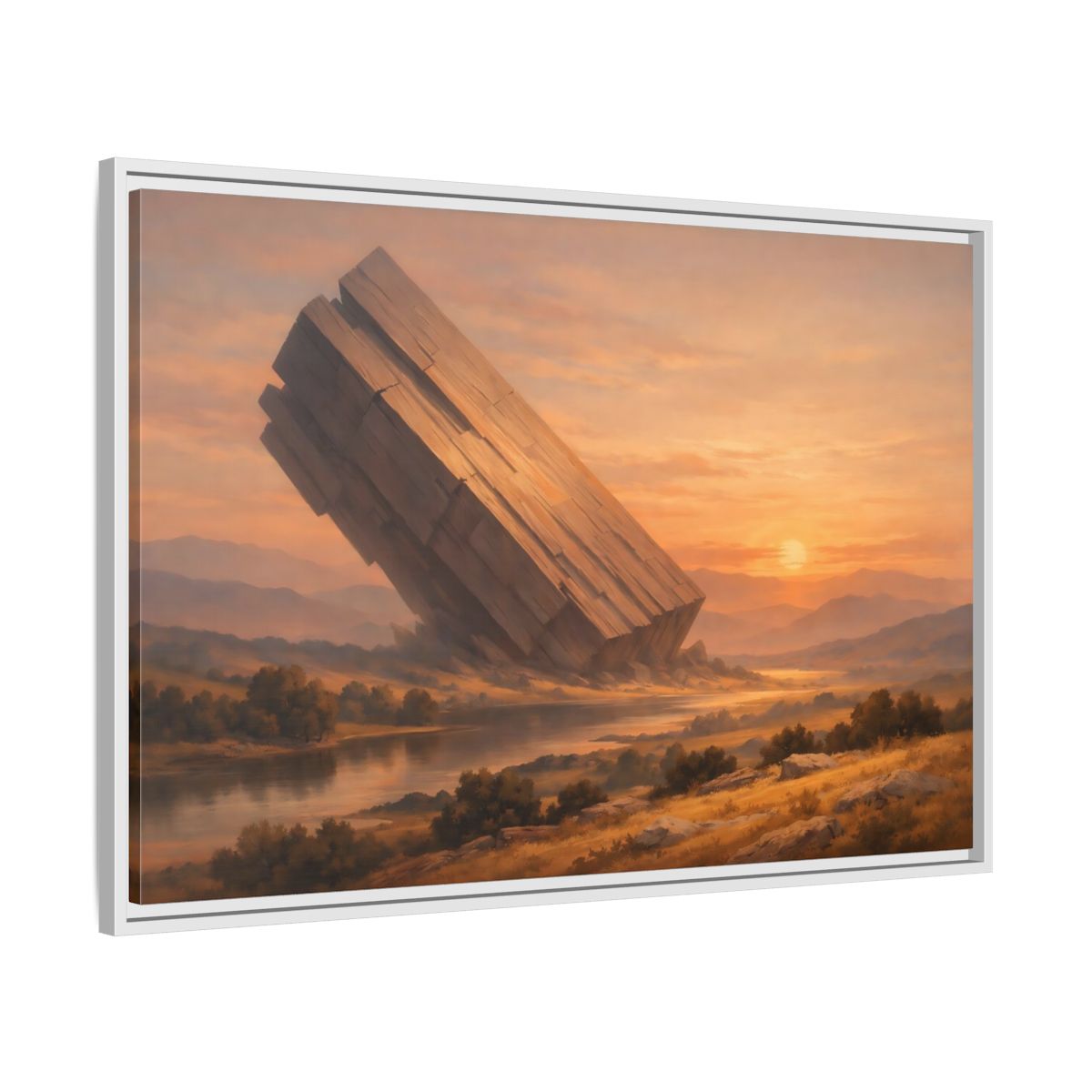Side Mockup 9. Science Fiction Abstract Monolith Orange Landscape shown as stretched canvas wall art