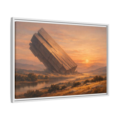 Side Mockup 10. Science Fiction Abstract Monolith Orange Landscape shown as stretched canvas wall art