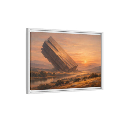 Side Mockup 1. Science Fiction Abstract Monolith Orange Landscape shown as stretched canvas wall art