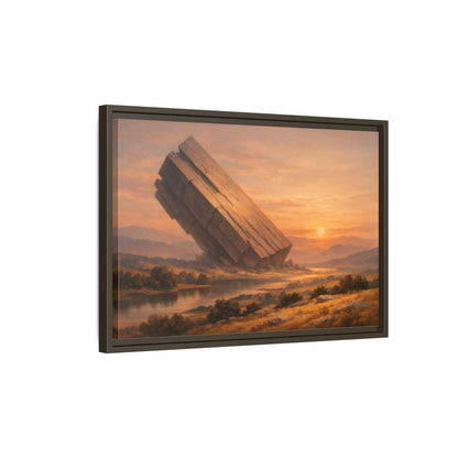 Side Mockup 2. Science Fiction Abstract Monolith Orange Landscape shown as stretched canvas wall art