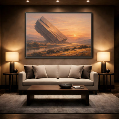 Mockup 2. Science Fiction Abstract Monolith Orange Landscape shown as stretched canvas wall art
