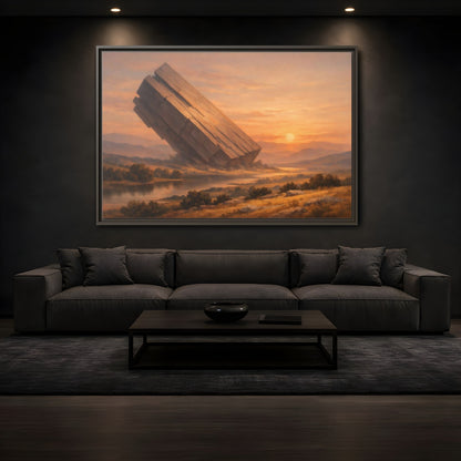Mockup 3. Science Fiction Abstract Monolith Orange Landscape shown as stretched canvas wall art