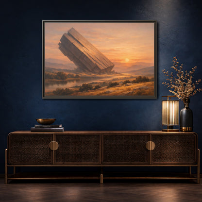 Mockup 4. Science Fiction Abstract Monolith Orange Landscape shown as stretched canvas wall art
