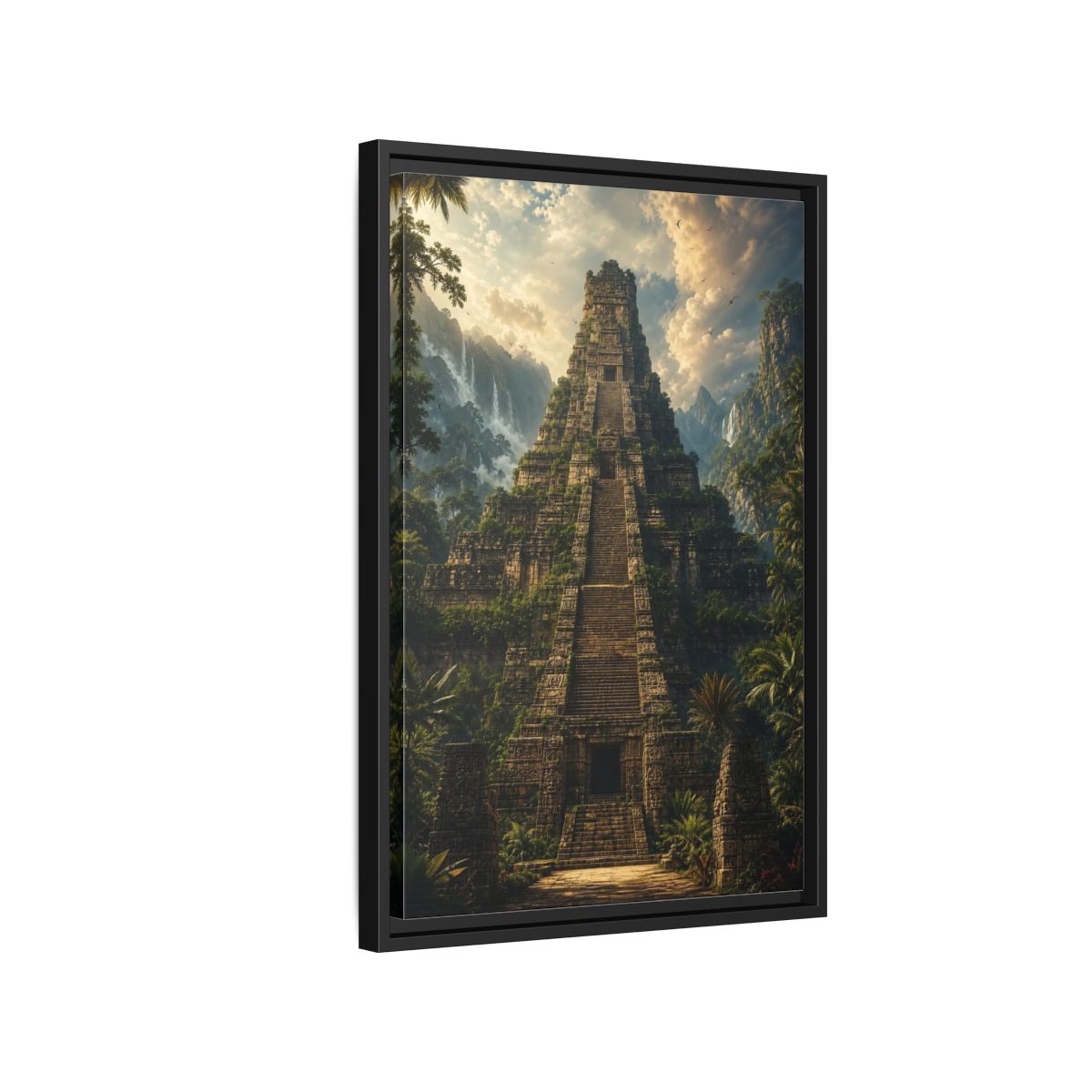 Side Mockup 3. Science Fiction Ancient Temple Jungle Temple shown as stretched canvas wall art