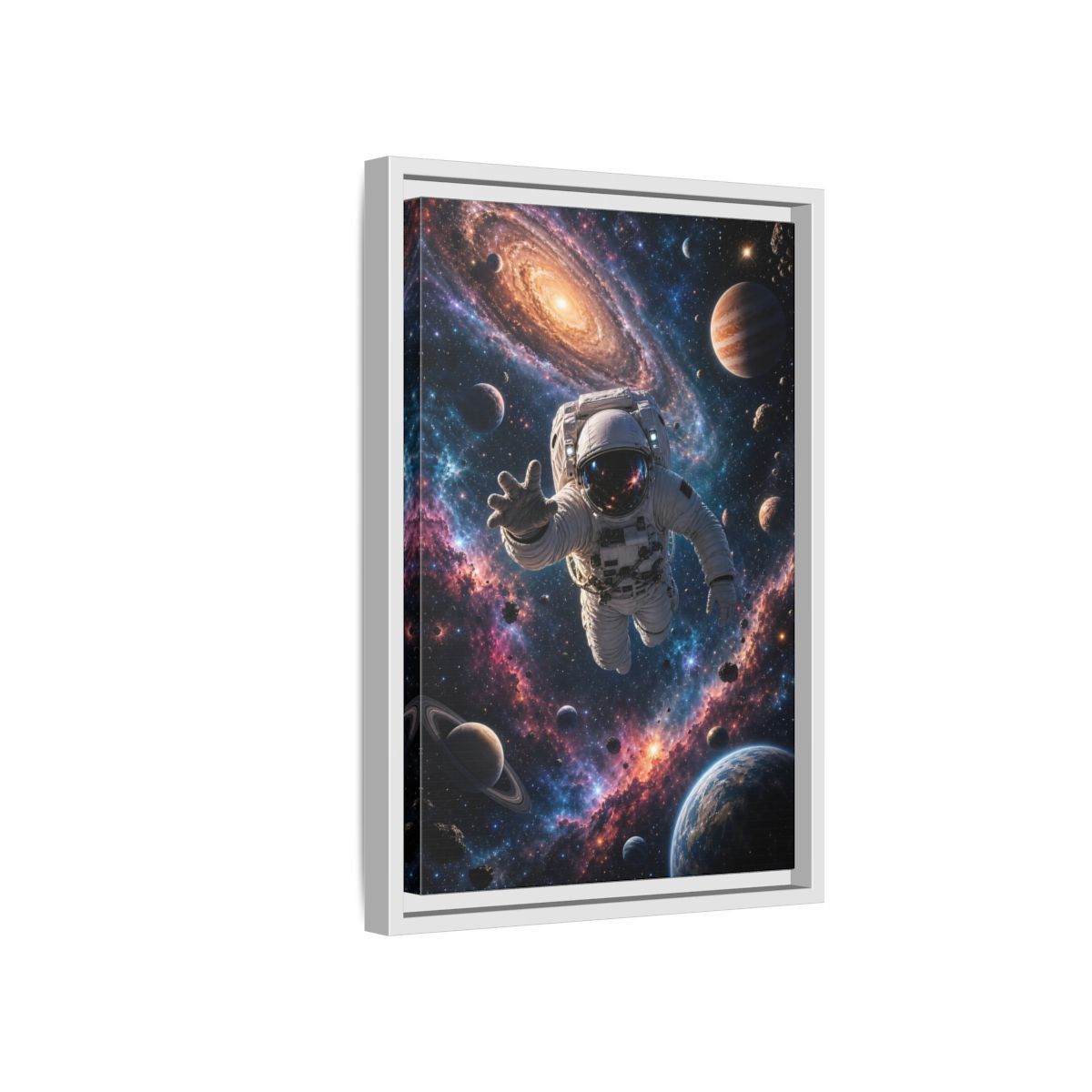 Science Fiction Astronaut Cosmic Space Framed Canvas Wall Art - Living Room, Above Fireplace shown as canvas wall art