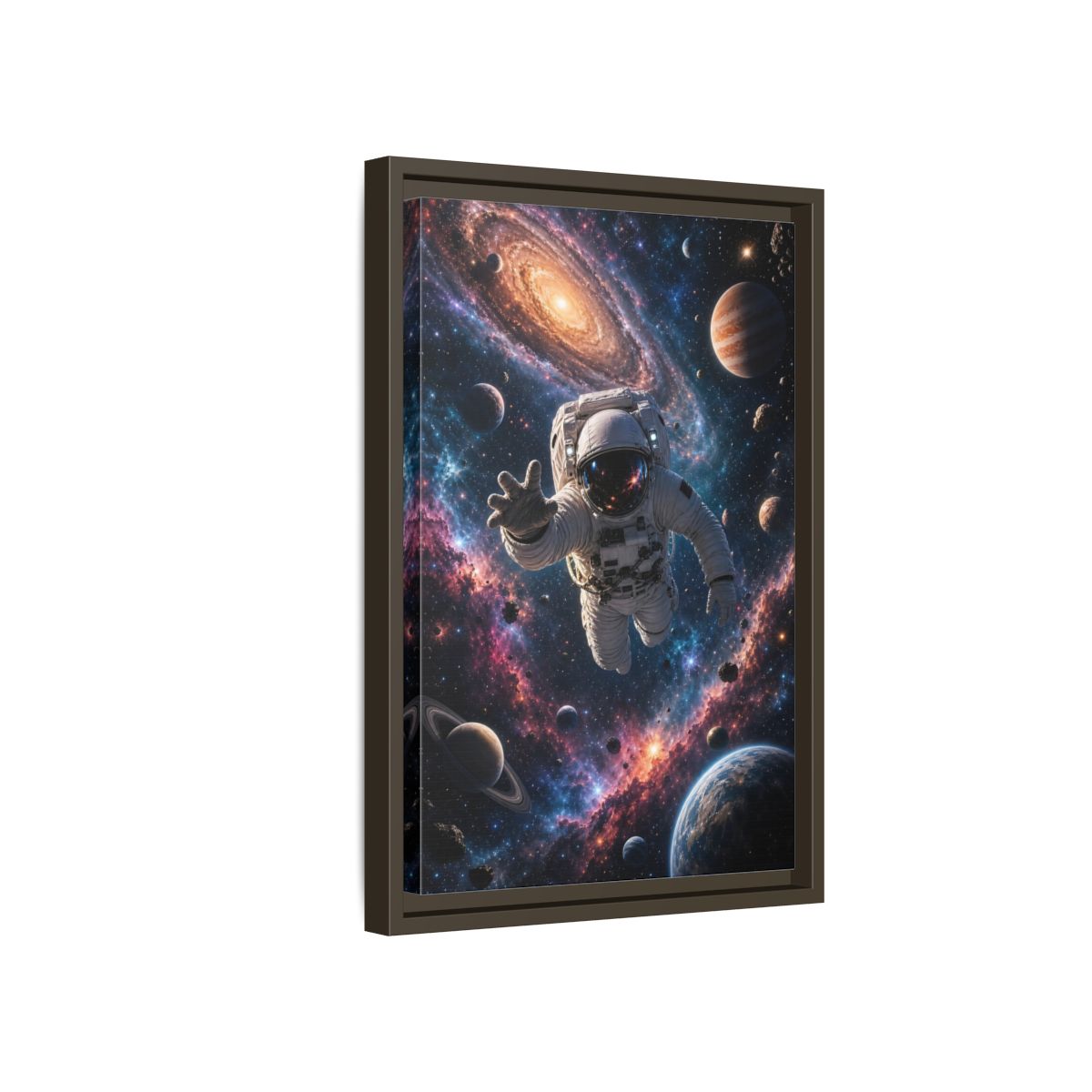 Science Fiction Astronaut Cosmic Space Framed Canvas Wall Art - Living Room, Above Fireplace shown as canvas wall art