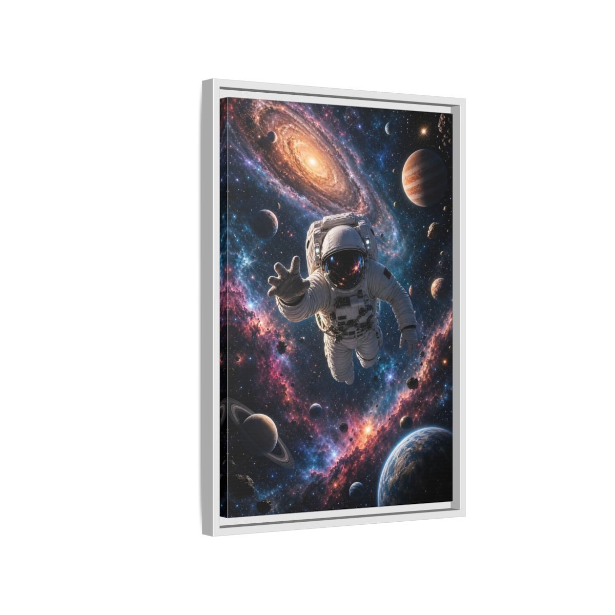 Science Fiction Astronaut Cosmic Space Framed Canvas Wall Art - Living Room, Above Fireplace shown as canvas wall art