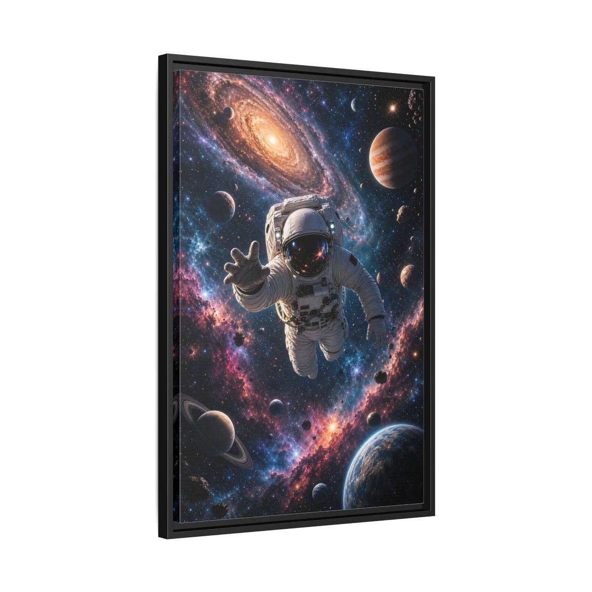 Science Fiction Astronaut Cosmic Space Framed Canvas Wall Art - Living Room, Above Fireplace shown as canvas wall art