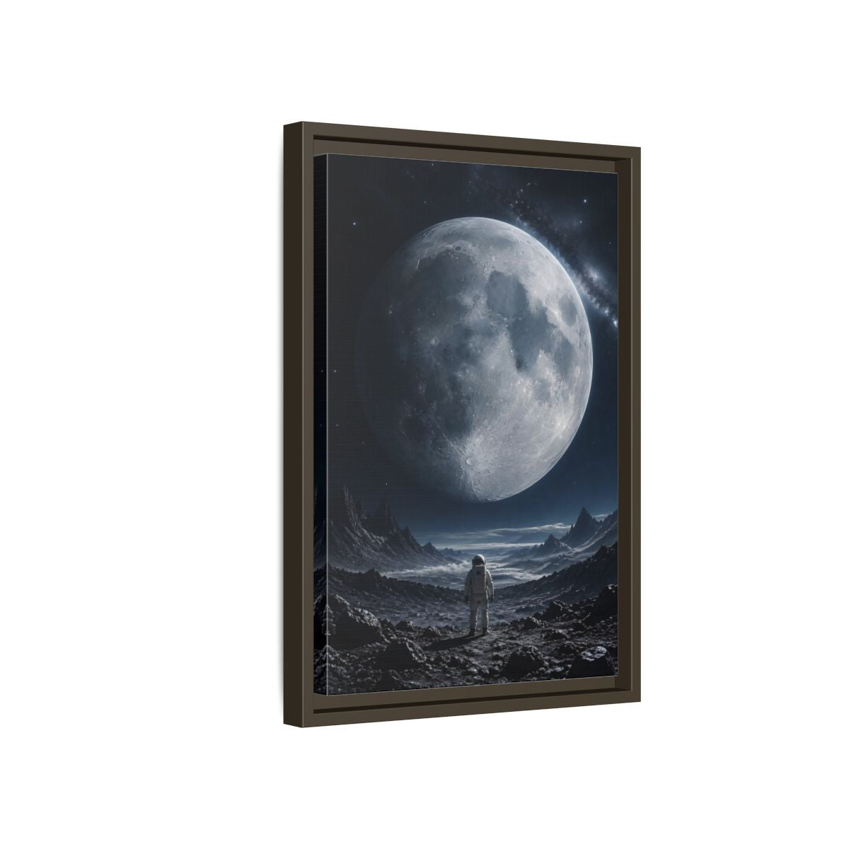 Side Mockup 5. Science Fiction Astronaut Dark Blue And Grey shown as stretched canvas wall art