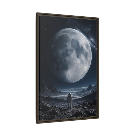 Main Mockup. Science Fiction Astronaut Dark Blue And Grey shown as stretched canvas wall art