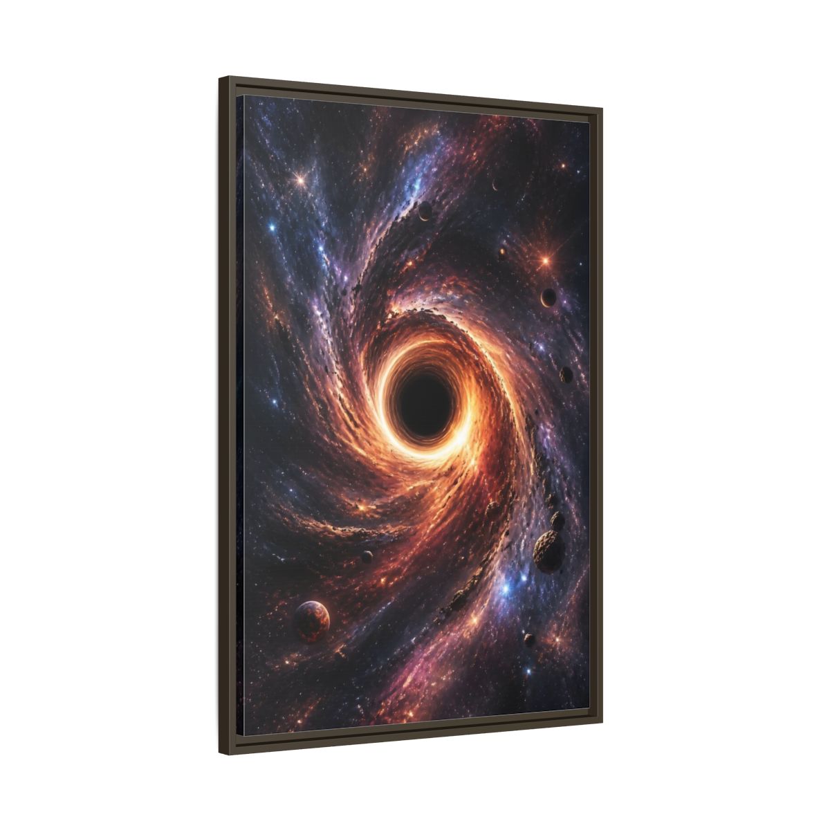 Main Mockup. Science Fiction Black Hole Orange Purple Nebula shown as stretched canvas wall art