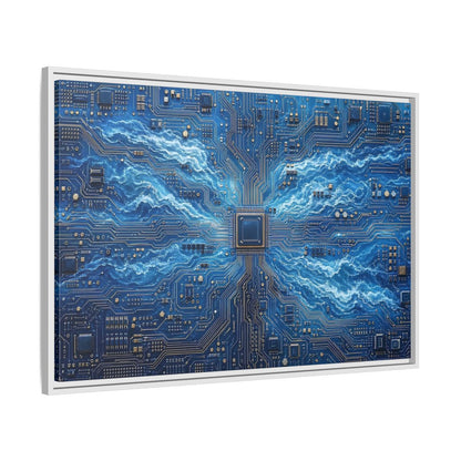 Side Mockup 9. Science Fiction Circuit Board Blue Circuit Waves shown as stretched canvas wall art