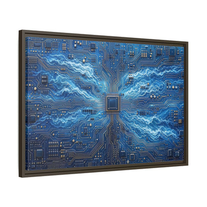 Side Mockup 11. Science Fiction Circuit Board Blue Circuit Waves shown as stretched canvas wall art