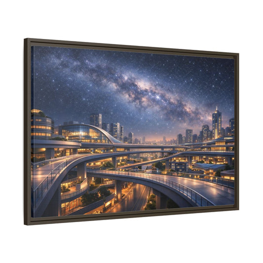 Main Mockup. Science Fiction Cityscape Night Cityscape shown as stretched canvas wall art
