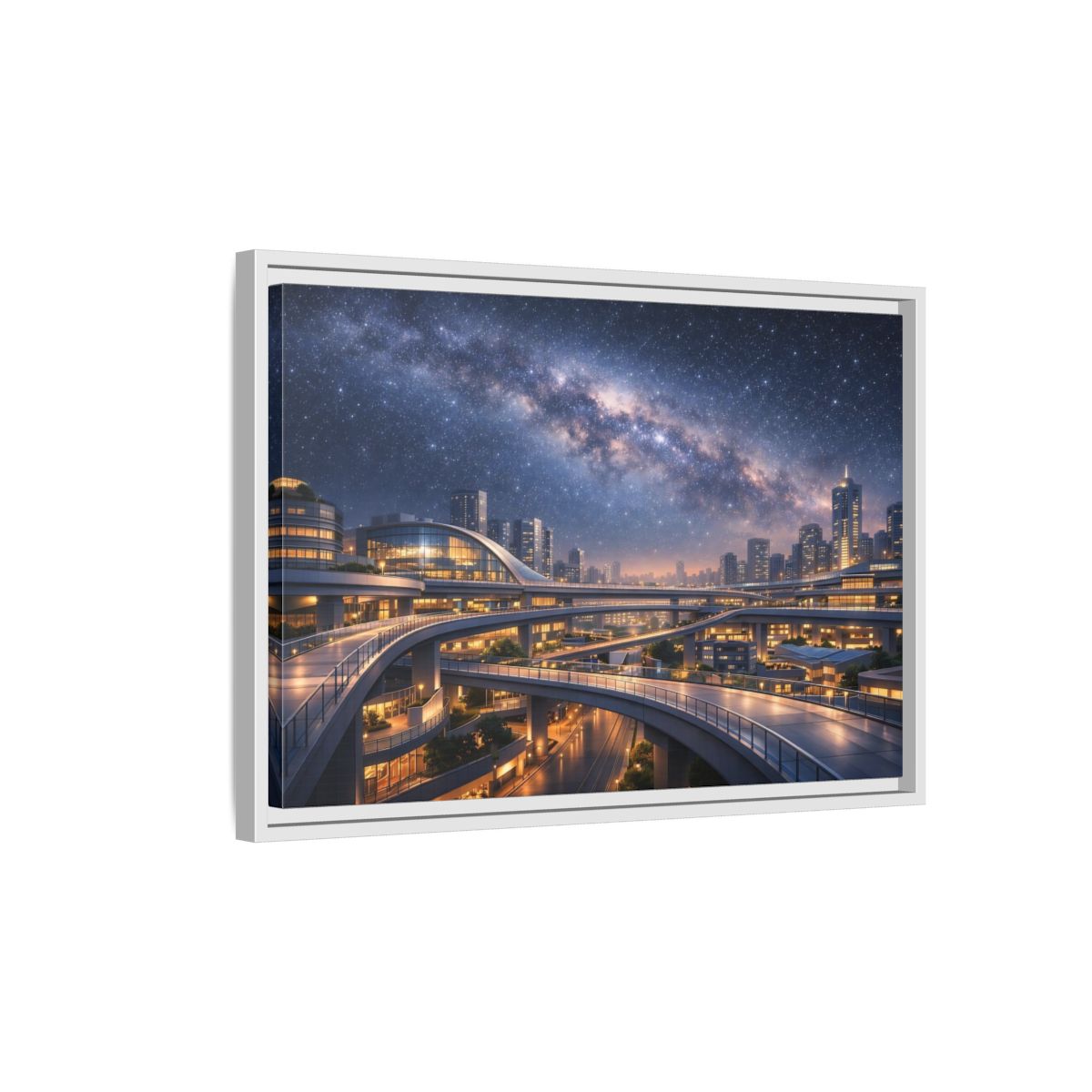 Side Mockup 1. Science Fiction Cityscape Night Cityscape shown as stretched canvas wall art