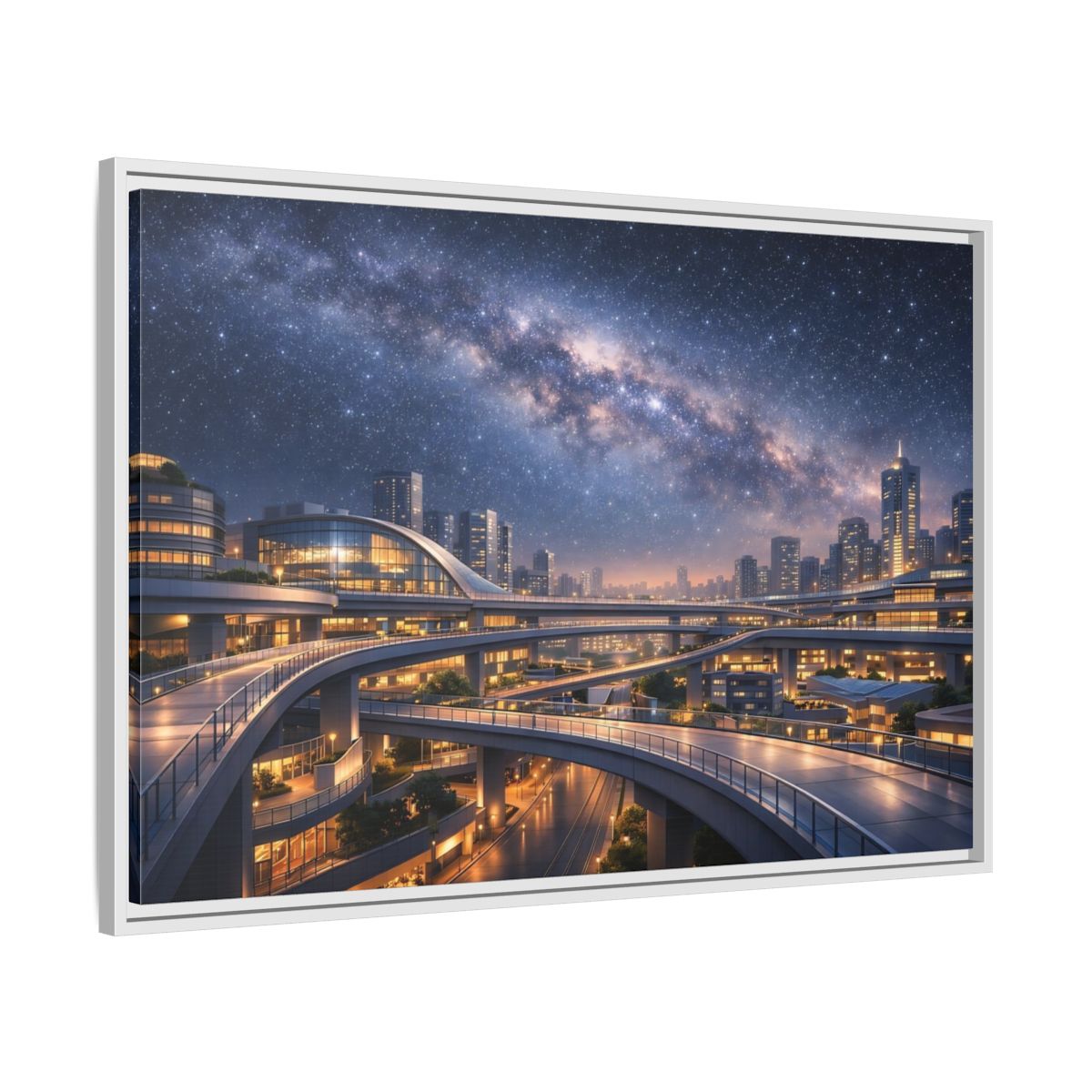 Side Mockup 9. Science Fiction Cityscape Night Cityscape shown as stretched canvas wall art