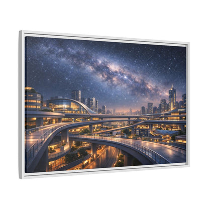 Side Mockup 9. Science Fiction Cityscape Night Cityscape shown as stretched canvas wall art