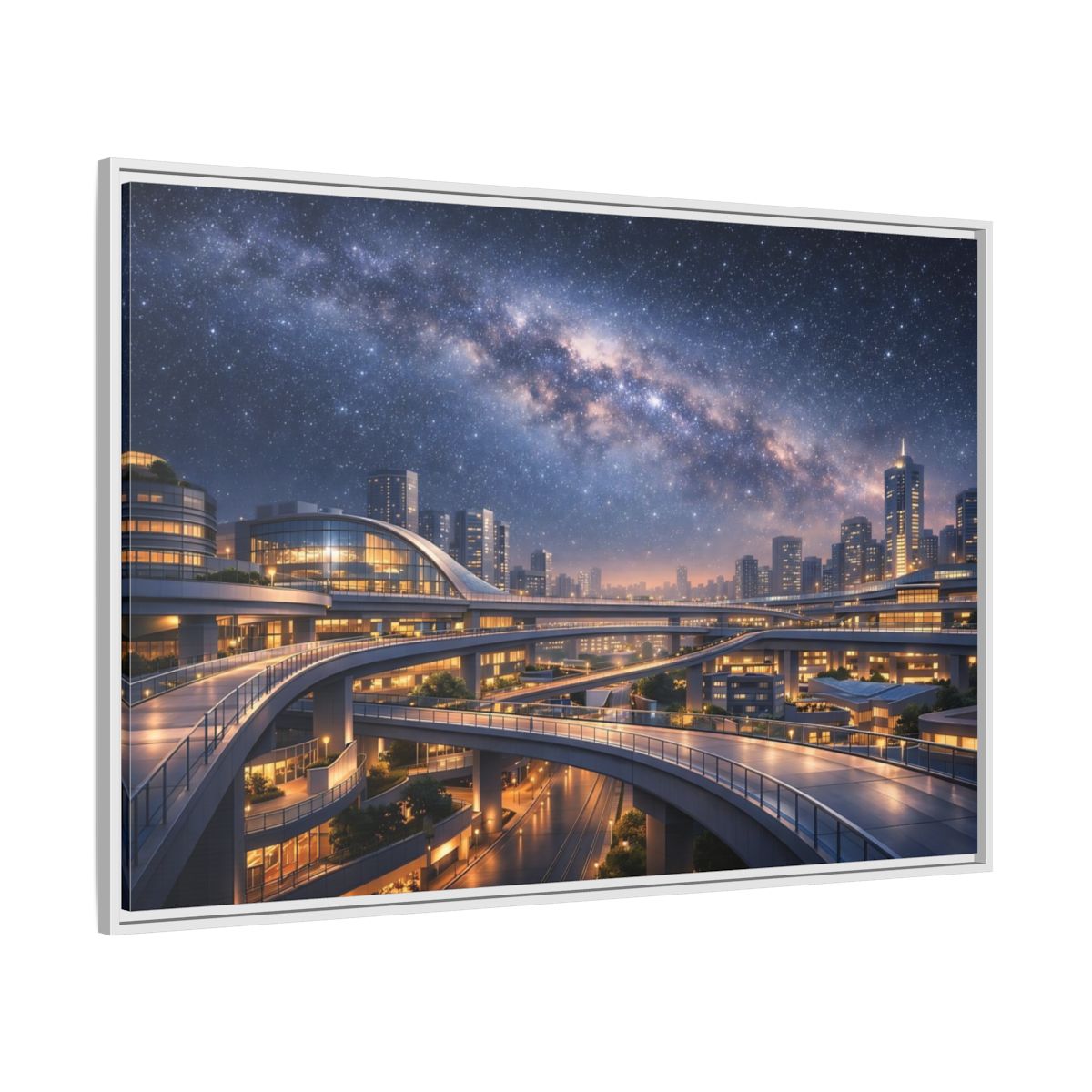 Side Mockup 7. Science Fiction Cityscape Night Cityscape shown as stretched canvas wall art