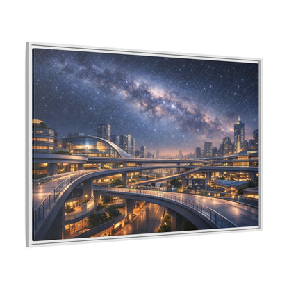 Side Mockup 7. Science Fiction Cityscape Night Cityscape shown as stretched canvas wall art