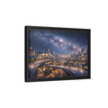 Side Mockup 6. Science Fiction Cityscape Night Cityscape shown as stretched canvas wall art
