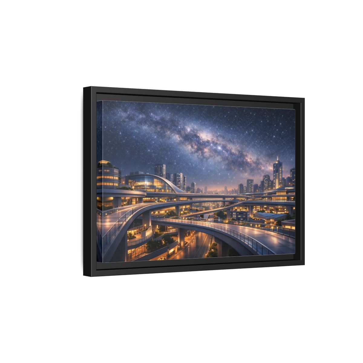 Side Mockup 6. Science Fiction Cityscape Night Cityscape shown as stretched canvas wall art