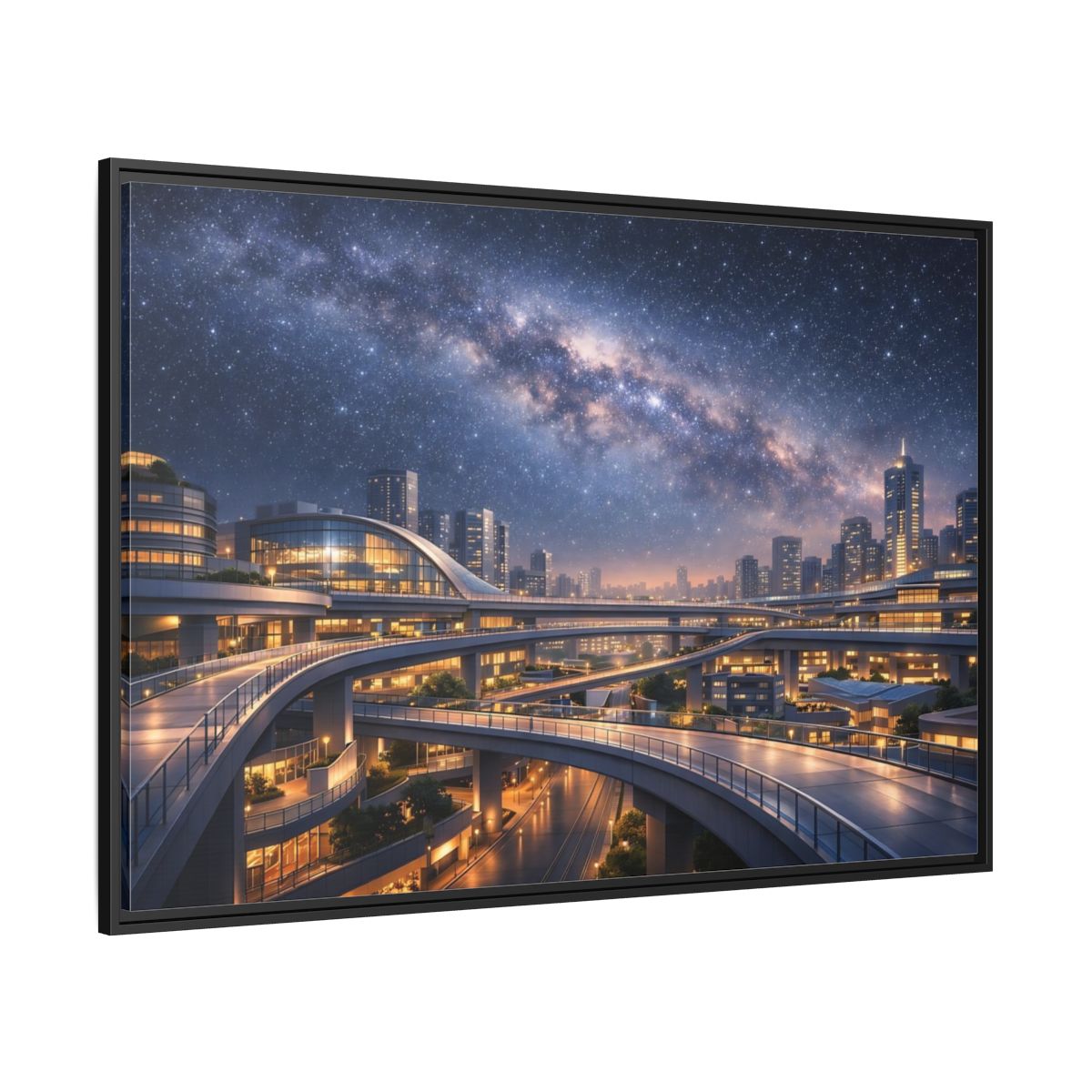 Side Mockup 12. Science Fiction Cityscape Night Cityscape shown as stretched canvas wall art
