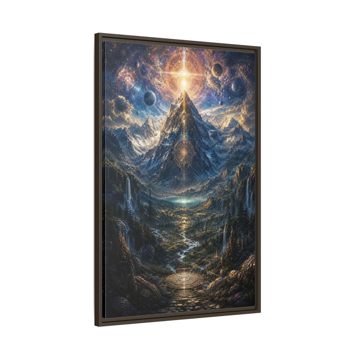 Main Mockup. Science Fiction Cosmic Mountain Cosmic Mountainscape shown as stretched canvas wall art