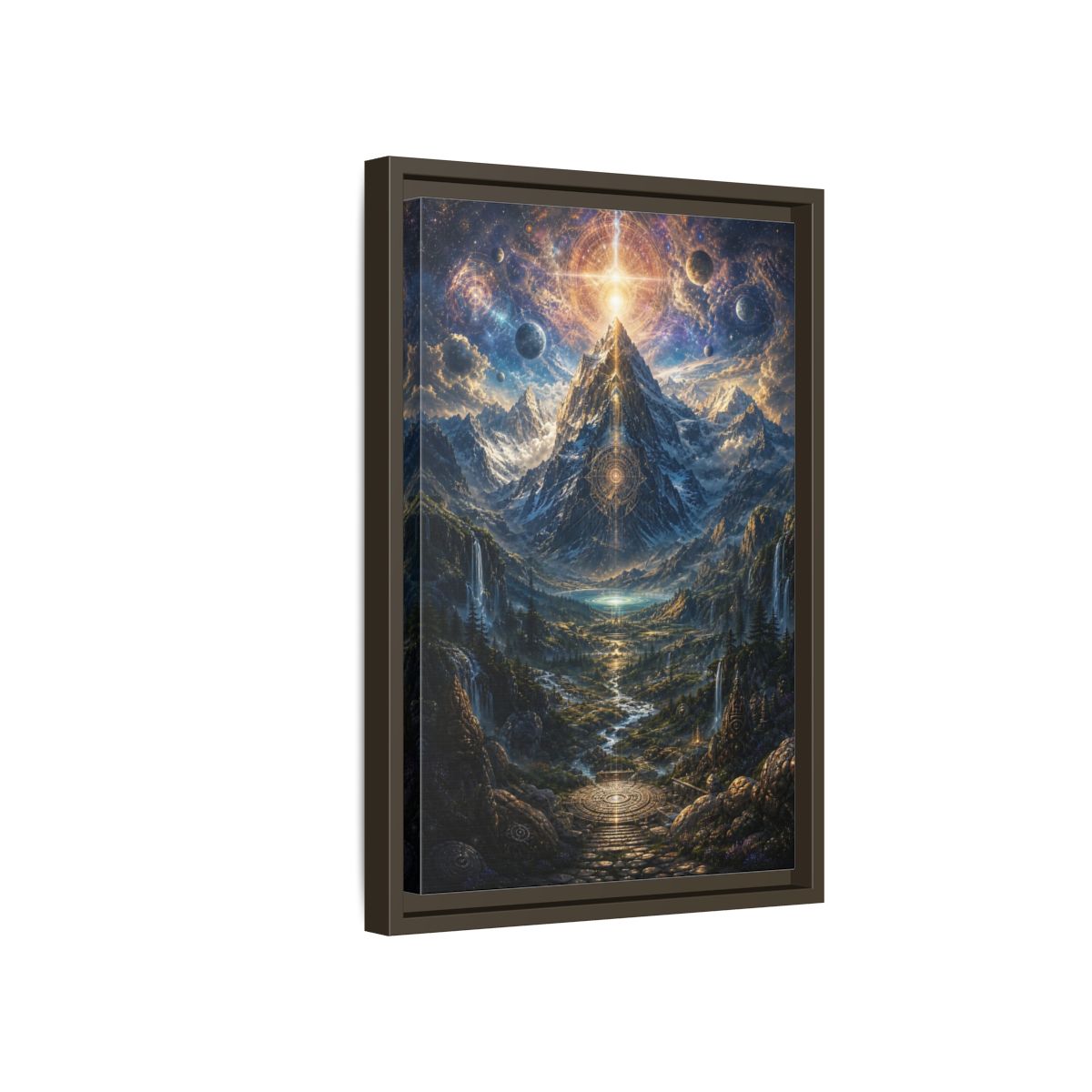 Side Mockup 5. Science Fiction Cosmic Mountain Cosmic Mountainscape shown as stretched canvas wall art