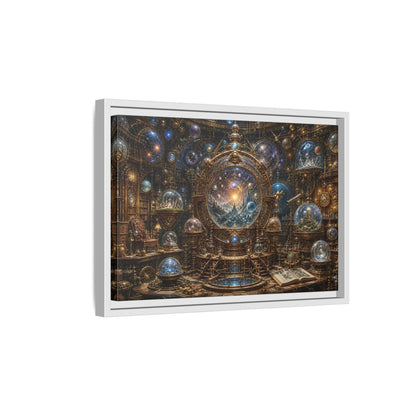 Side Mockup 4. Science Fiction Cosmic Observatory Gold And Blue Cosmos shown as stretched canvas wall art