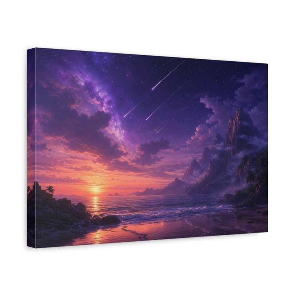 Side Mockup 4. Science Fiction Cosmic Ocean Purple Cosmic Ocean shown as stretched canvas wall art