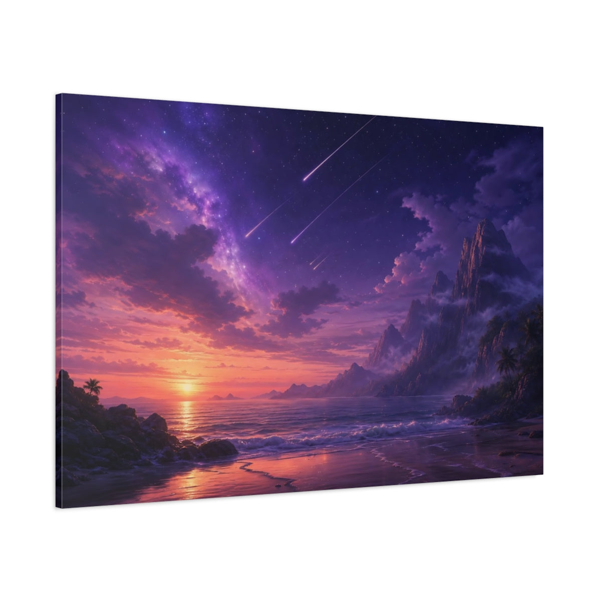 Side Mockup 1. Science Fiction Cosmic Ocean Purple Cosmic Ocean shown as stretched canvas wall art