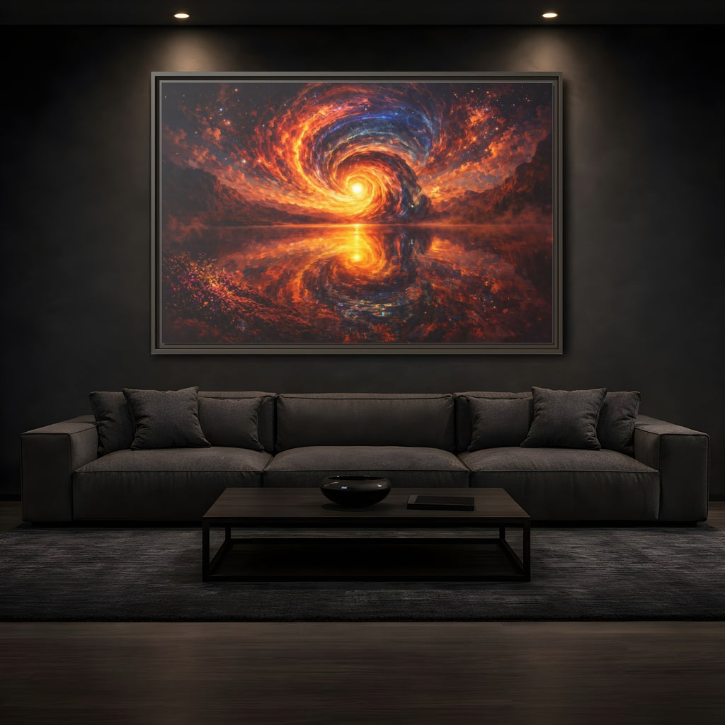 Mockup 3. Science Fiction Cosmic Vortex Fiery Cosmic Landscape shown as stretched canvas wall art