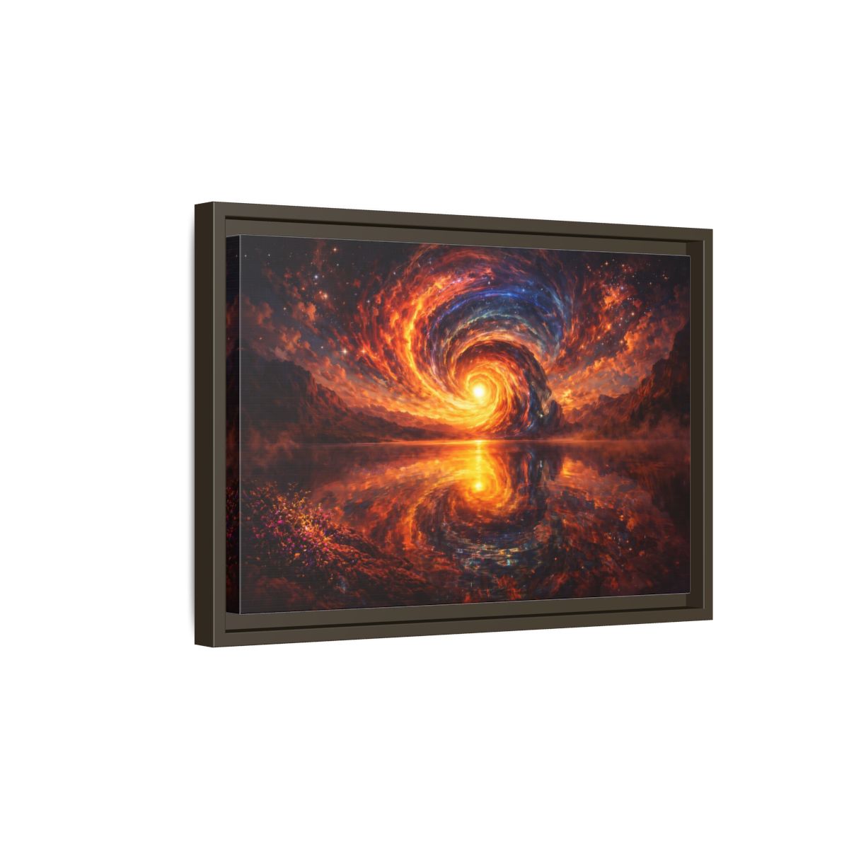 Side Mockup 5. Science Fiction Cosmic Vortex Fiery Cosmic Landscape shown as stretched canvas wall art