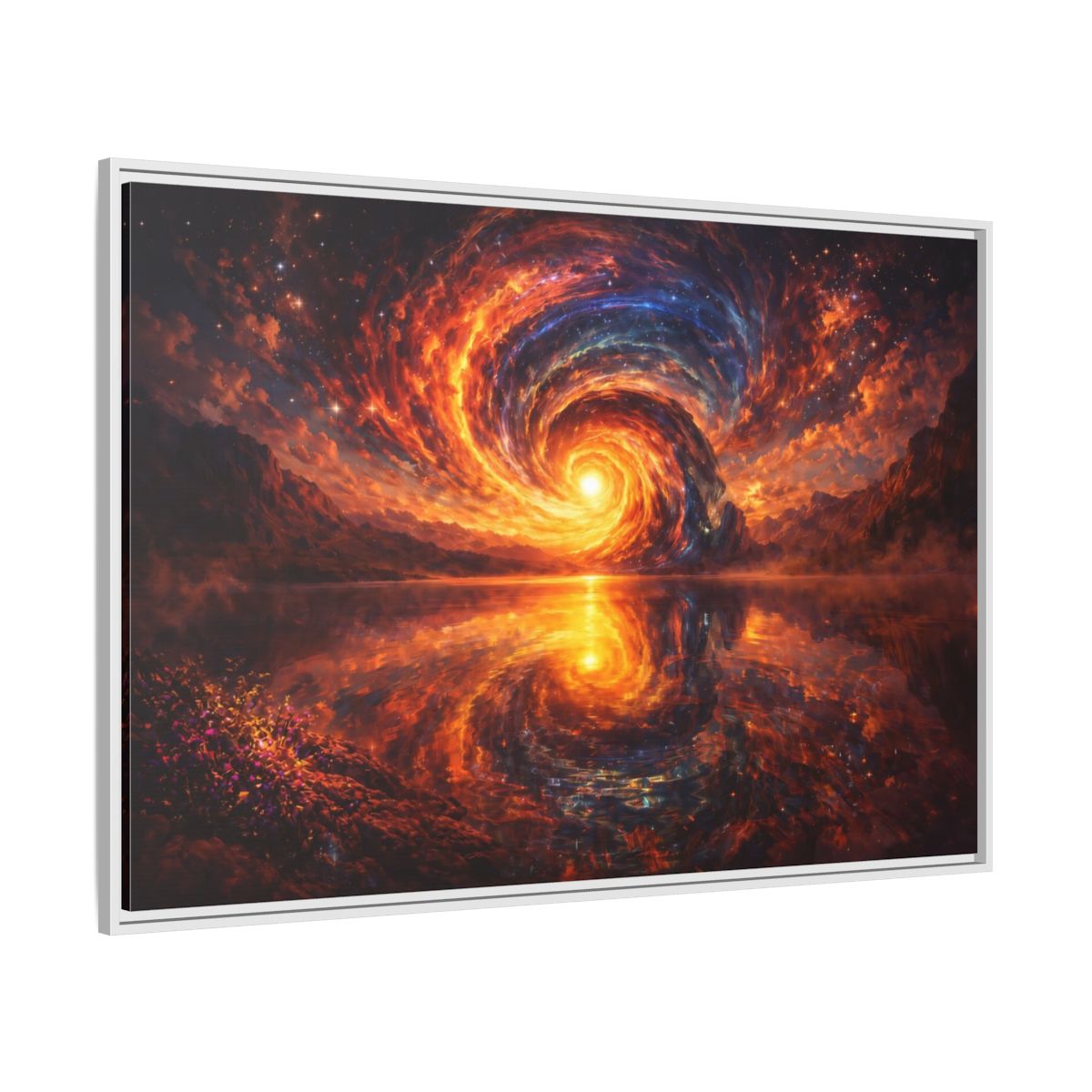 Side Mockup 7. Science Fiction Cosmic Vortex Fiery Cosmic Landscape shown as stretched canvas wall art