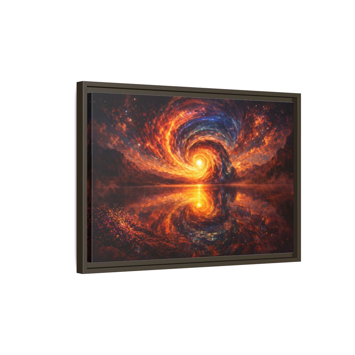 Side Mockup 2. Science Fiction Cosmic Vortex Fiery Cosmic Landscape shown as stretched canvas wall art