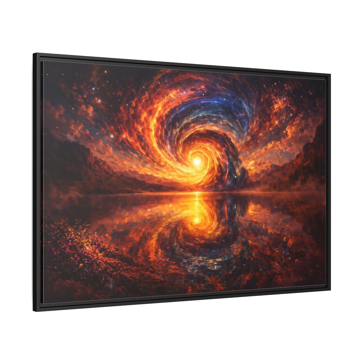 Side Mockup 12. Science Fiction Cosmic Vortex Fiery Cosmic Landscape shown as stretched canvas wall art