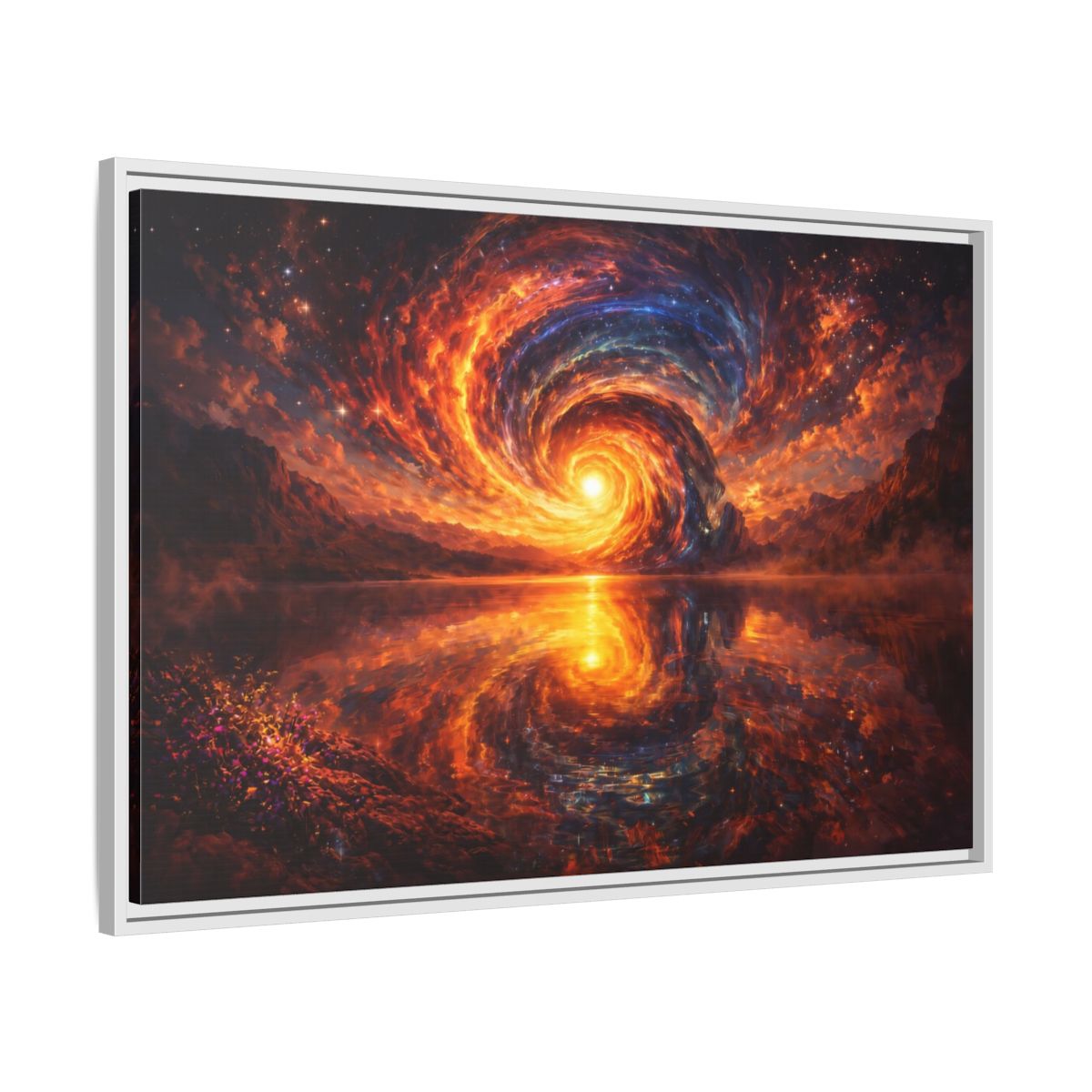 Side Mockup 9. Science Fiction Cosmic Vortex Fiery Cosmic Landscape shown as stretched canvas wall art