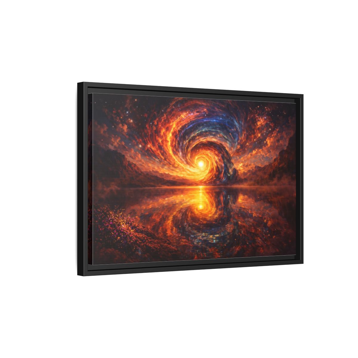 Side Mockup 3. Science Fiction Cosmic Vortex Fiery Cosmic Landscape shown as stretched canvas wall art