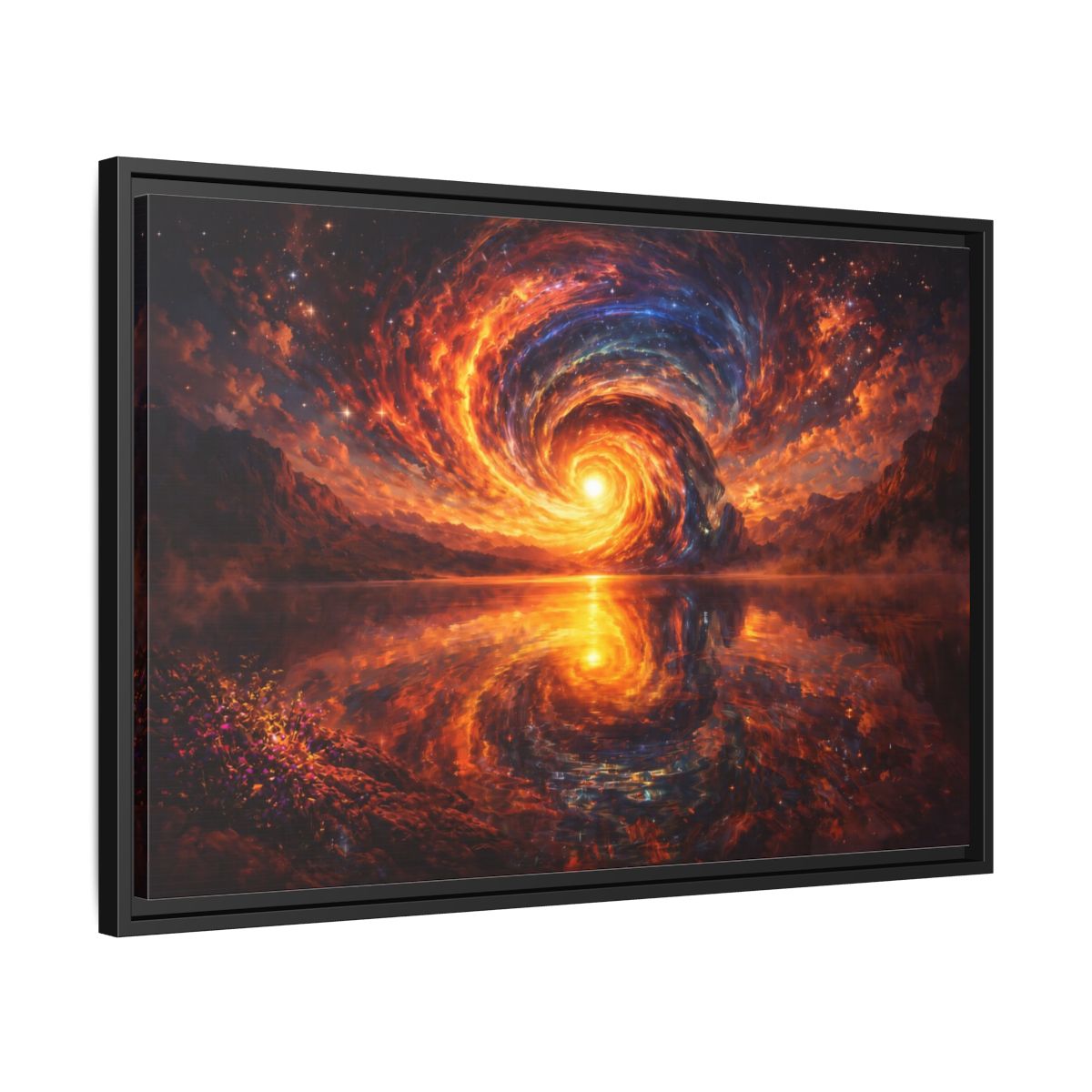 Side Mockup 14. Science Fiction Cosmic Vortex Fiery Cosmic Landscape shown as stretched canvas wall art