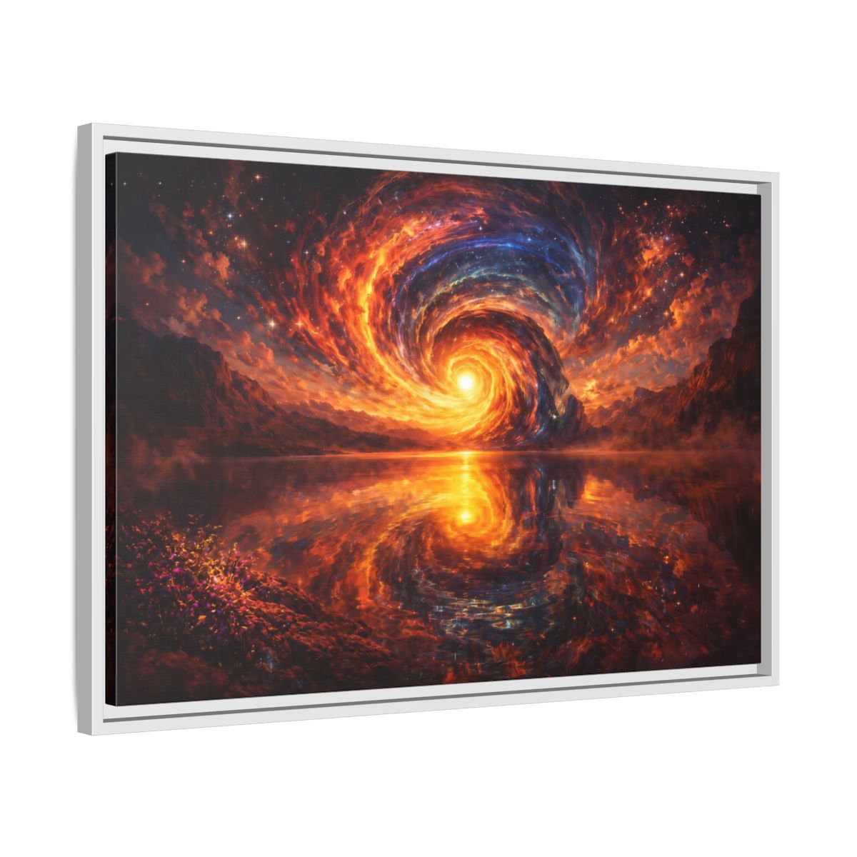 Side Mockup 10. Science Fiction Cosmic Vortex Fiery Cosmic Landscape shown as stretched canvas wall art