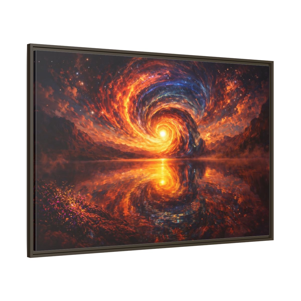 Side Mockup 8. Science Fiction Cosmic Vortex Fiery Cosmic Landscape shown as stretched canvas wall art