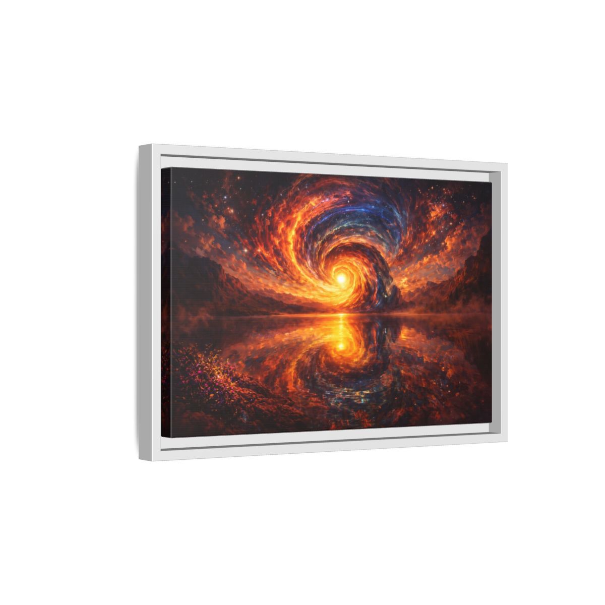 Side Mockup 4. Science Fiction Cosmic Vortex Fiery Cosmic Landscape shown as stretched canvas wall art