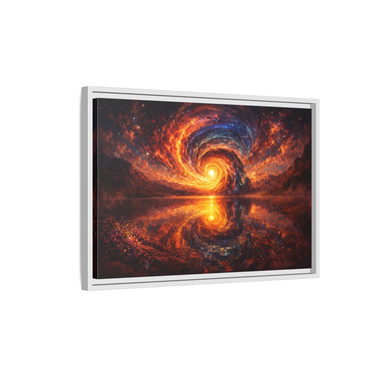 Side Mockup 1. Science Fiction Cosmic Vortex Fiery Cosmic Landscape shown as stretched canvas wall art