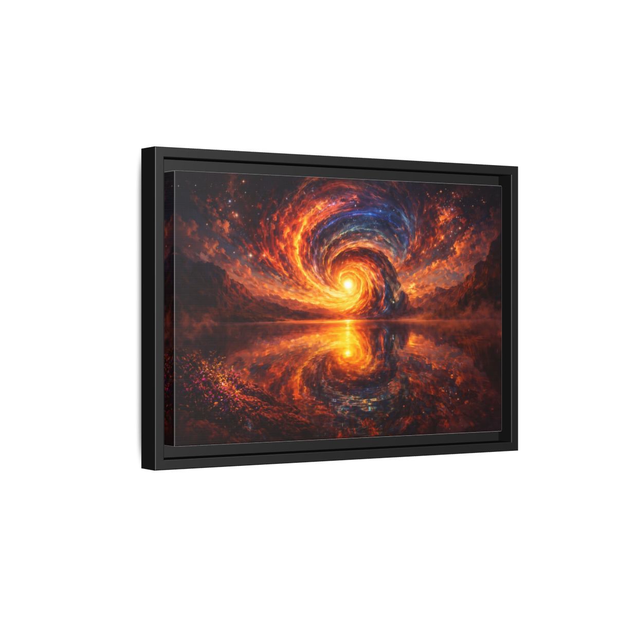 Side Mockup 6. Science Fiction Cosmic Vortex Fiery Cosmic Landscape shown as stretched canvas wall art