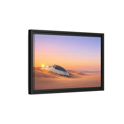 Side Mockup 6. Science Fiction Crashed Spaceship Desert Sunset Spaceship shown as stretched canvas wall art