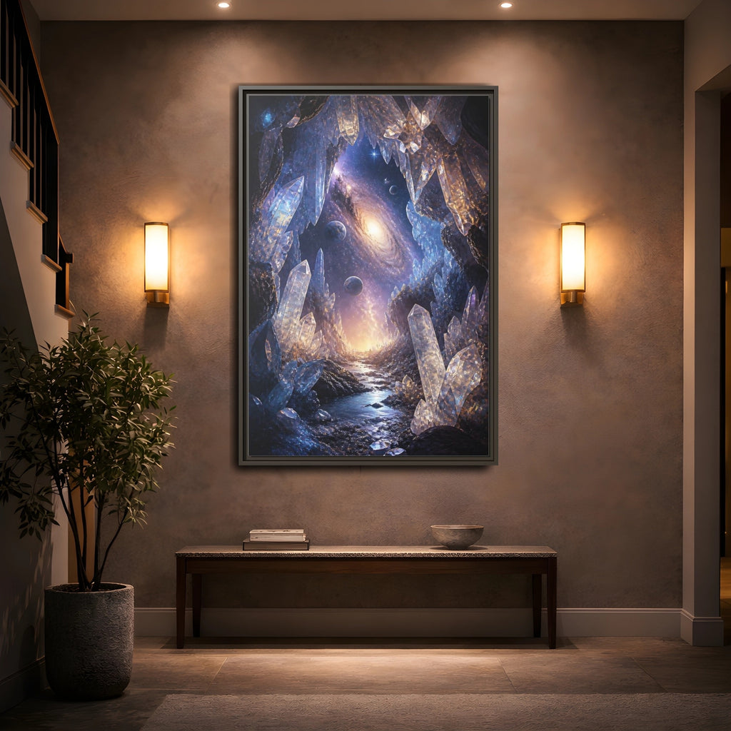 Mockup 2. Science Fiction Crystal Cave Crystal Cave Galaxy shown as stretched canvas wall art