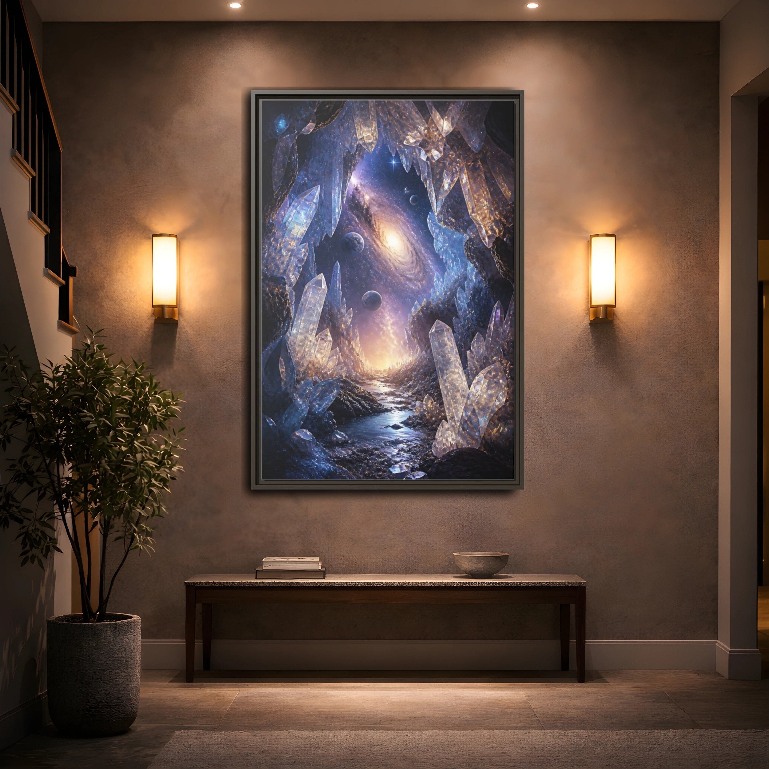 Mockup 2. Science Fiction Crystal Cave Crystal Cave Galaxy shown as stretched canvas wall art