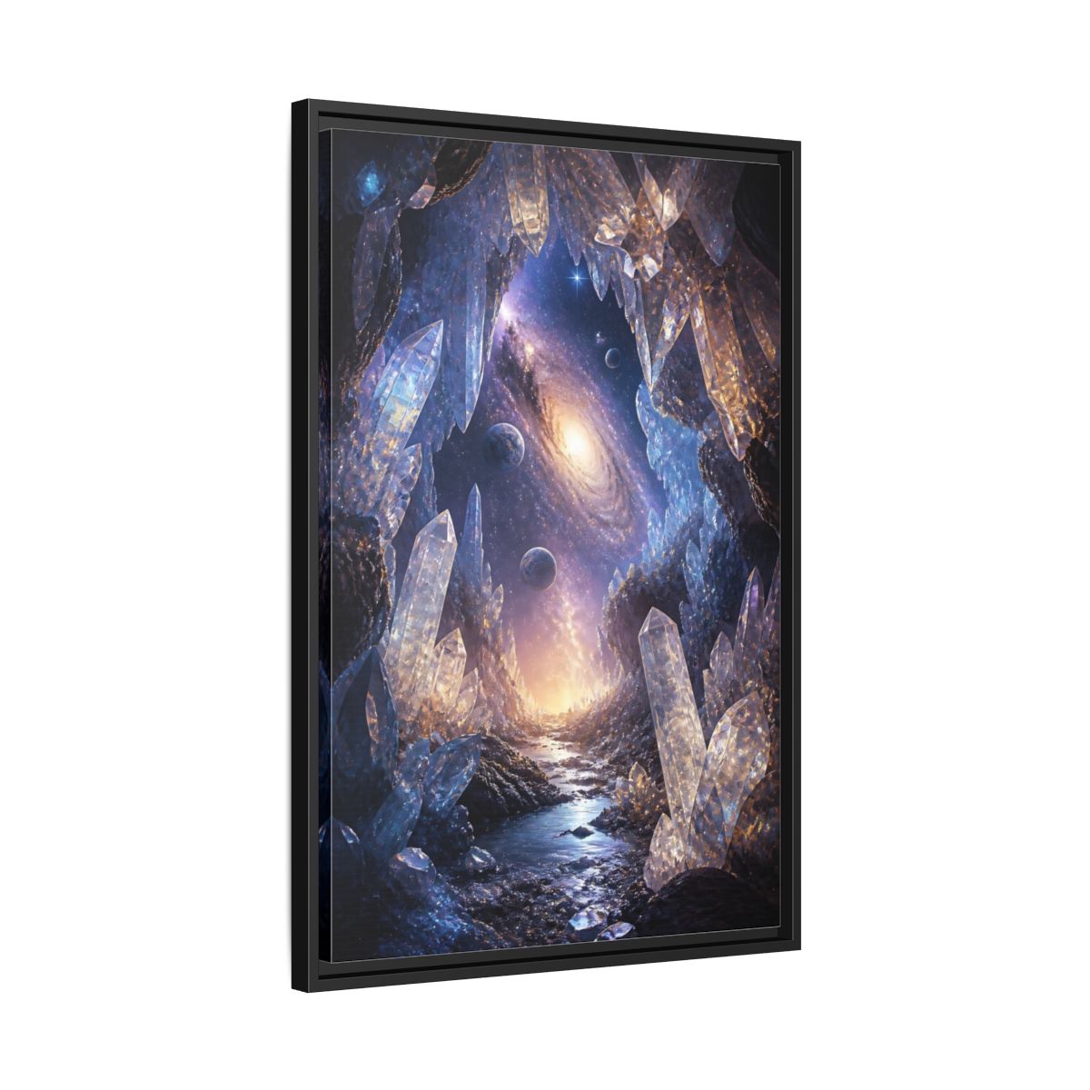 Side Mockup 14. Science Fiction Crystal Cave Crystal Cave Galaxy shown as stretched canvas wall art