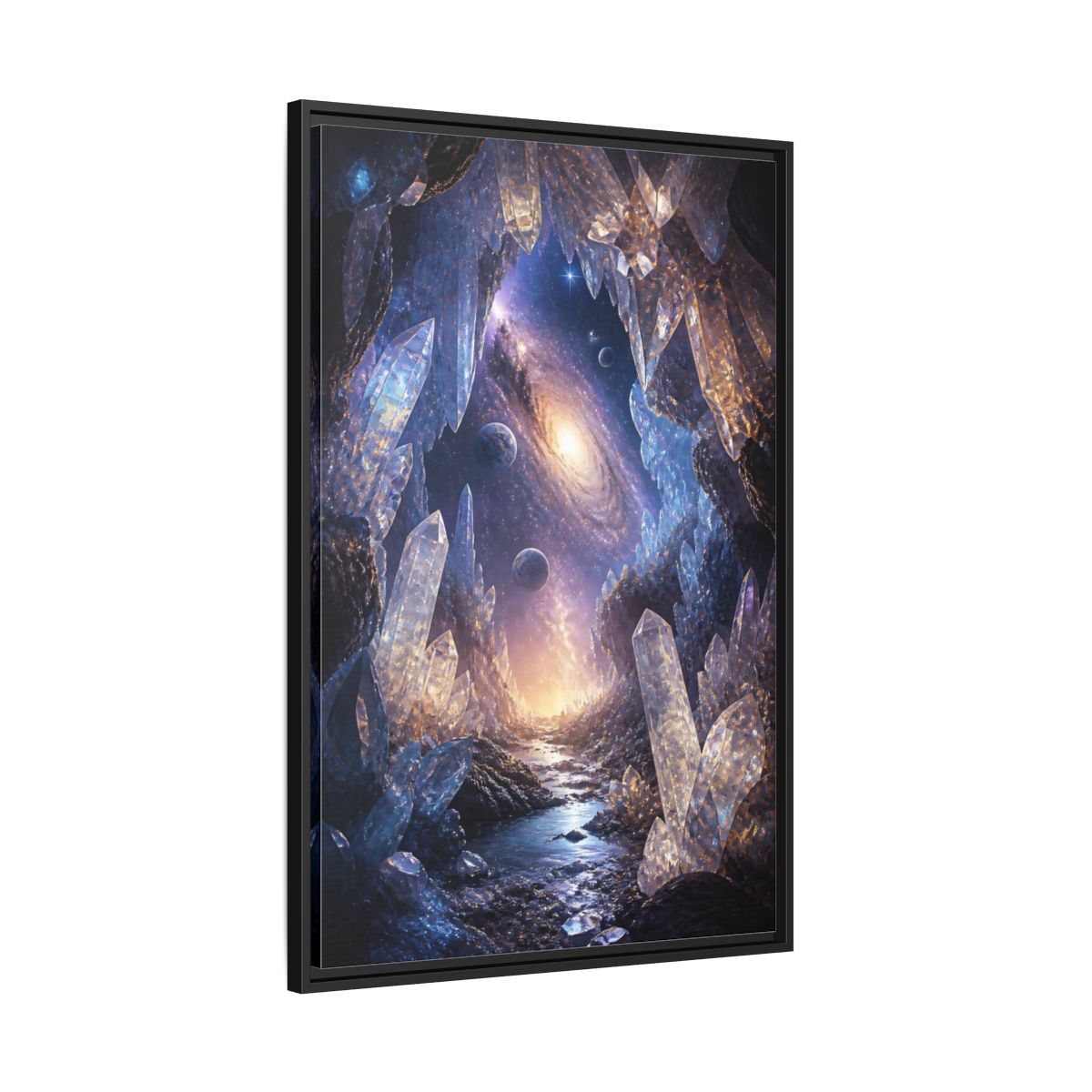 Side Mockup 13. Science Fiction Crystal Cave Crystal Cave Galaxy shown as stretched canvas wall art